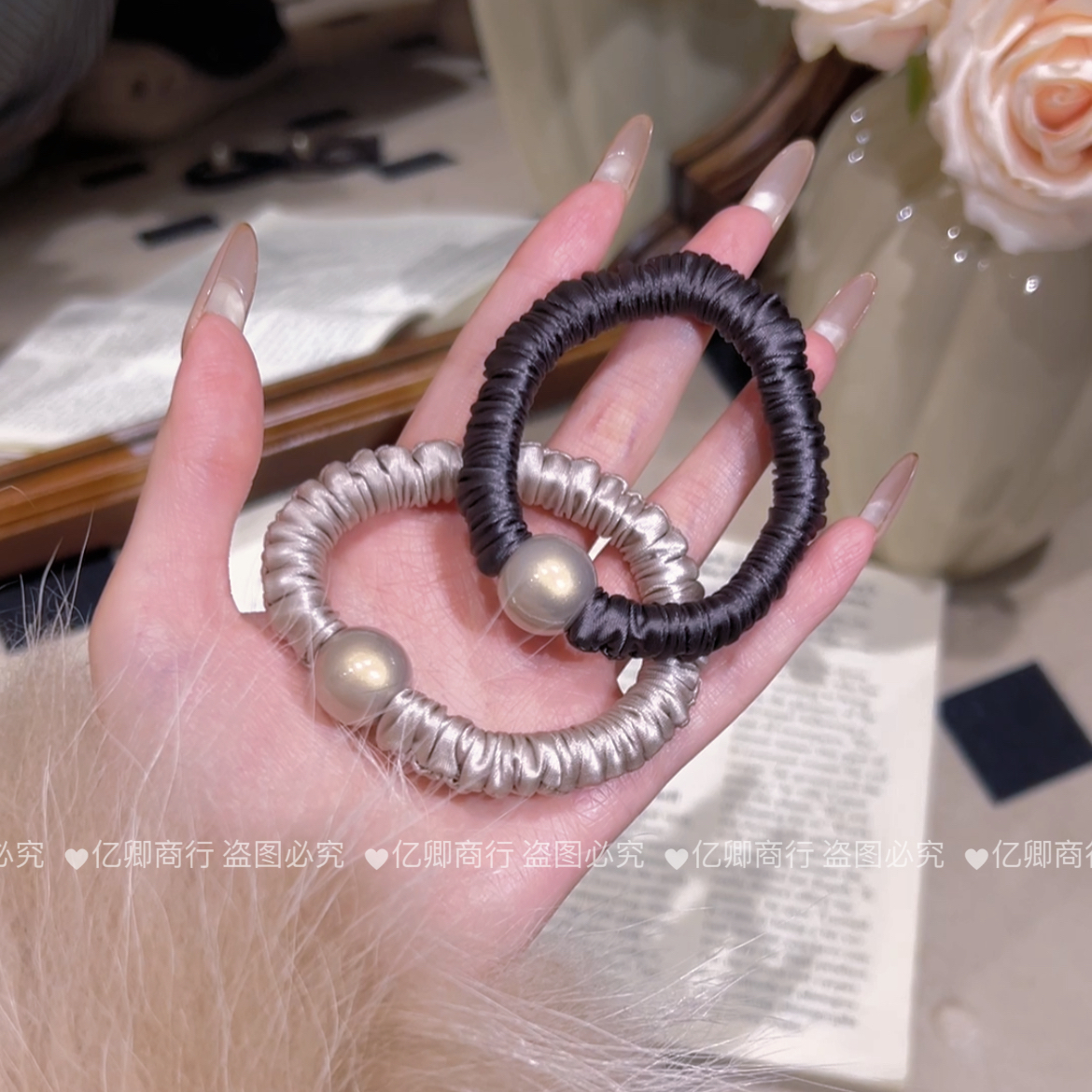 法式小香风轻奢贝珠发圈高弹力不伤发头绳