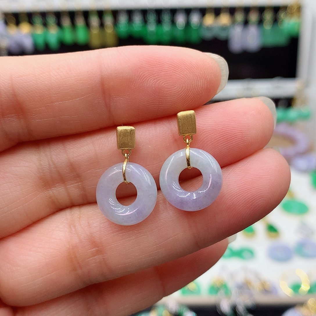 翡翠耳饰18K金镶嵌的