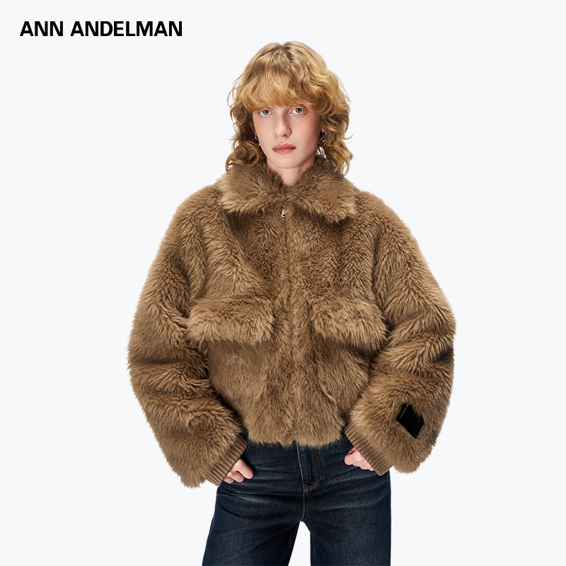 ANN ANDELMAN 【吴千语同款】时尚设计保暖咖啡色短款毛毛外套