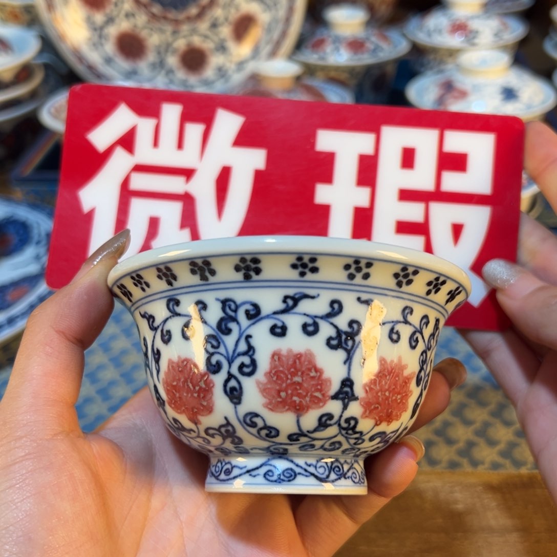 盖碗微瑕景德镇手绘陶瓷