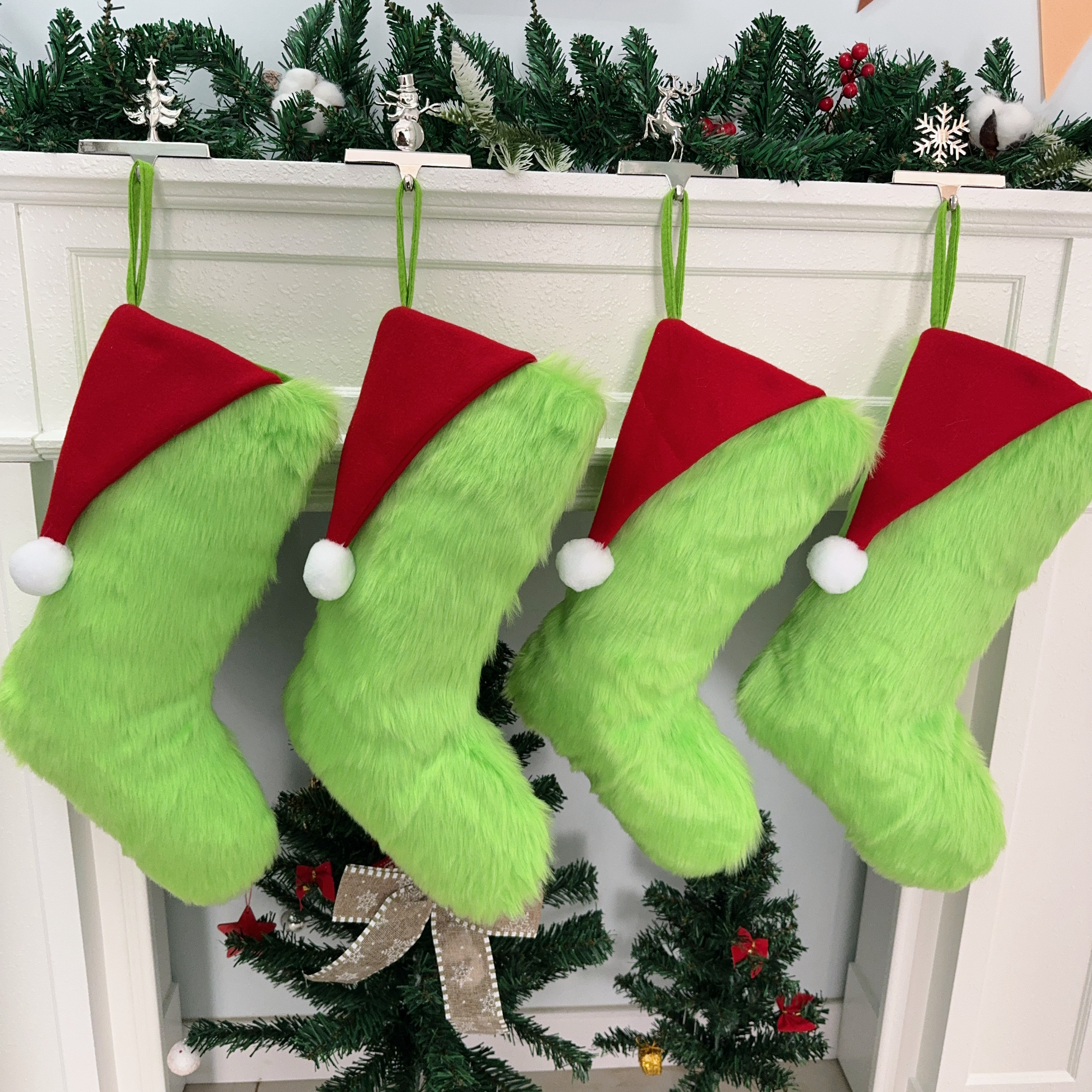 创意绿色圣诞袜小圣诞帽圣诞袜