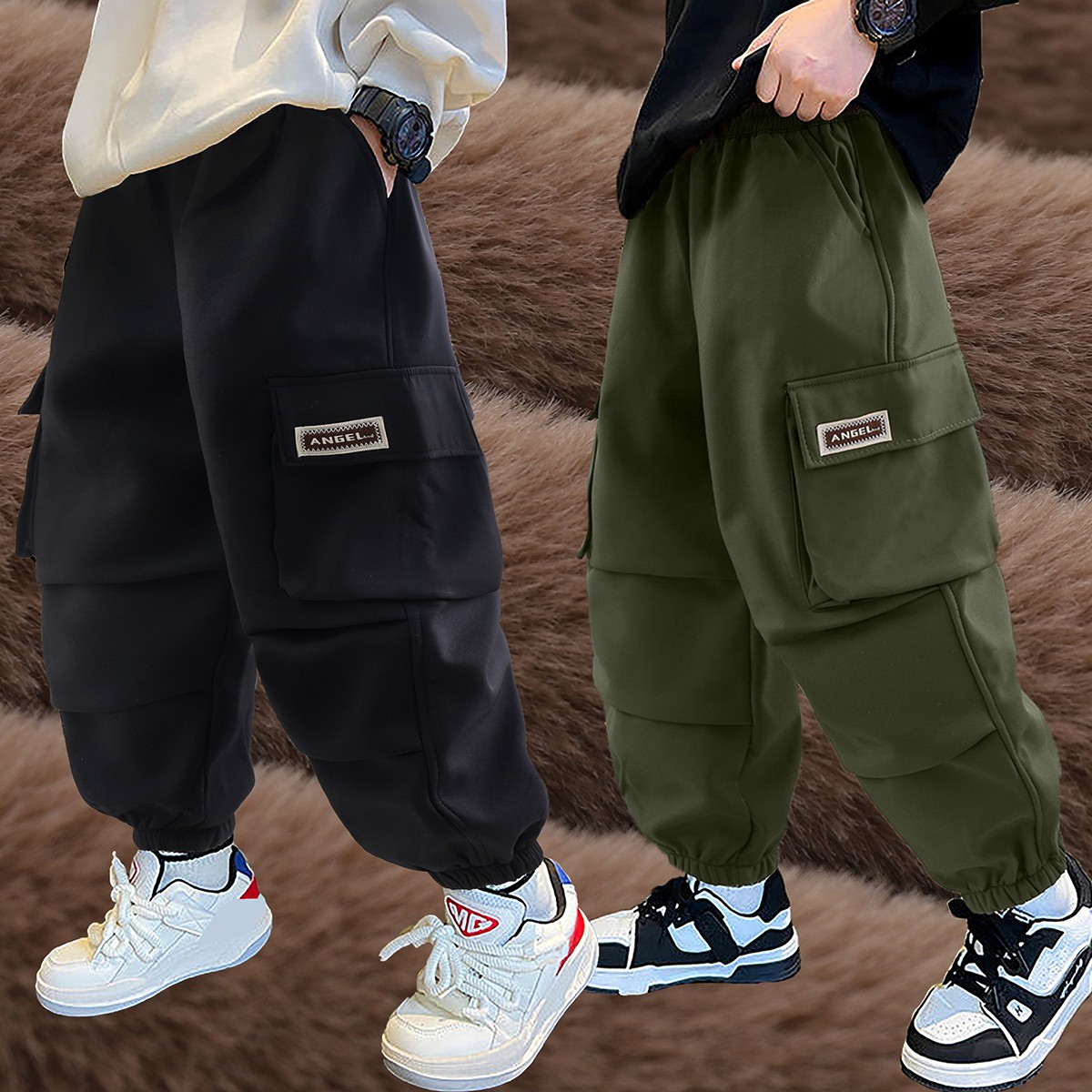 【850克加厚-20度】儿童抗寒秋冬款裤子加厚特厚兔毛绒男女童工装裤