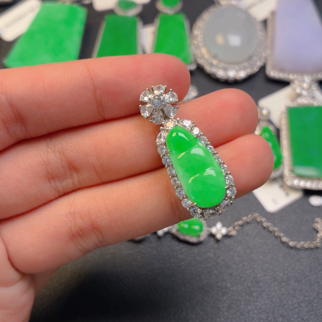 翡翠银S925镶嵌吊坠(不含链)