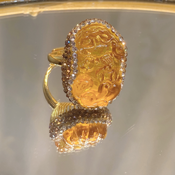 铜合金合成锆石戒指 TT 黄色精雕貔貅民族风时尚气质百搭戒指3778