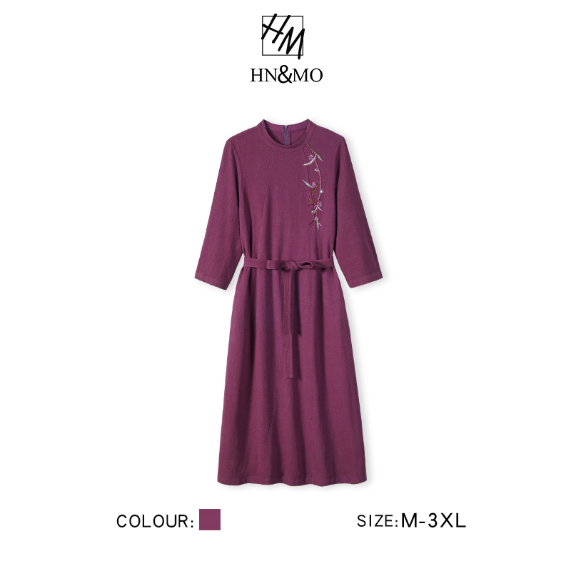 韩穆KA69270新款中老年妈妈气质减龄秋冬高贵长袖中式连衣裙