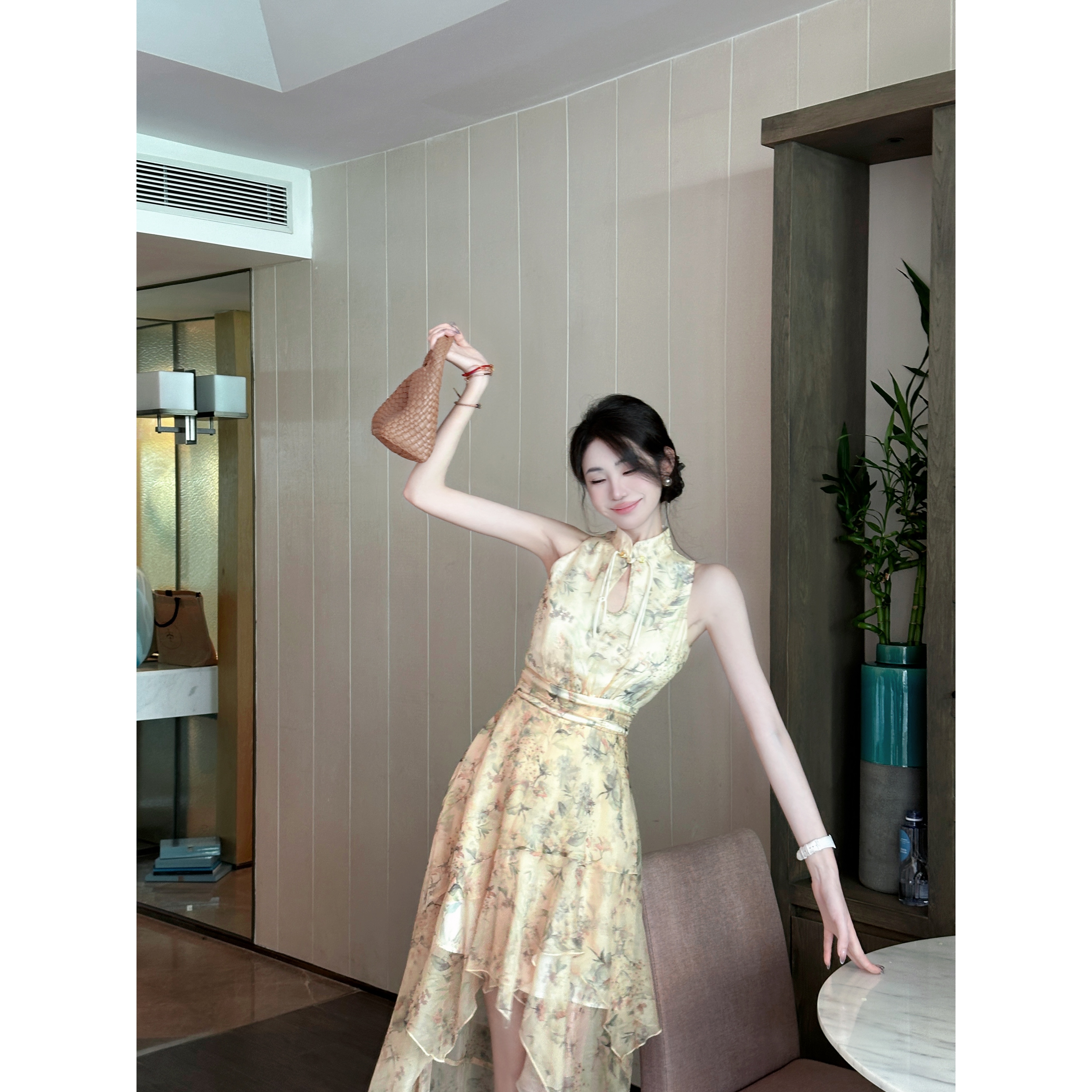 【雅乔定制】临江仙 新中式国风前短后长碎花连衣裙DYTH-23123326