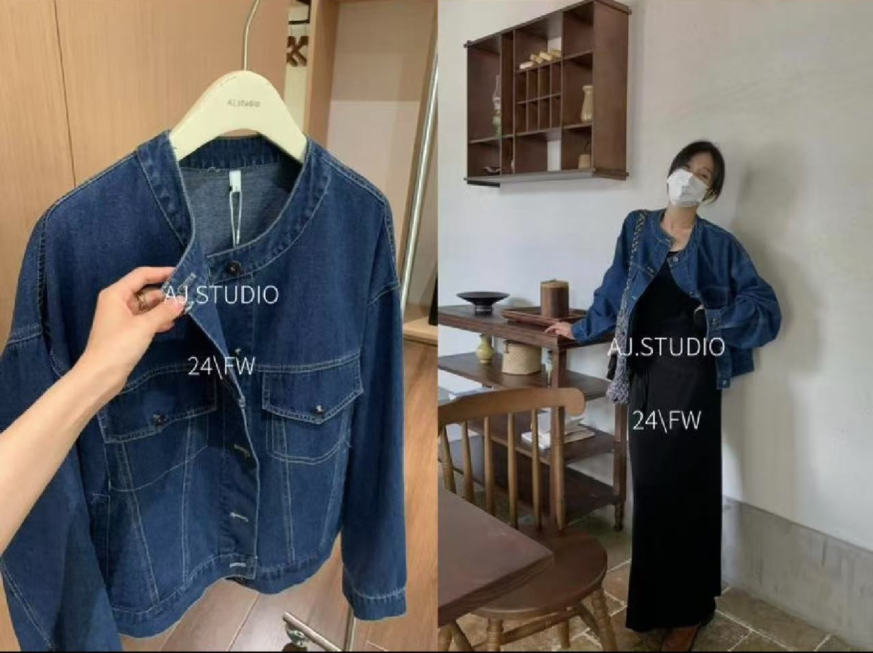 AJ福（1aj91862#）牛仔蓝～ 软牛仔圆领外套 9-2