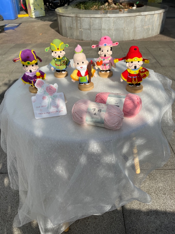 韩系纯手工钩织五路财神爷车载摆件家居摆件成品一套