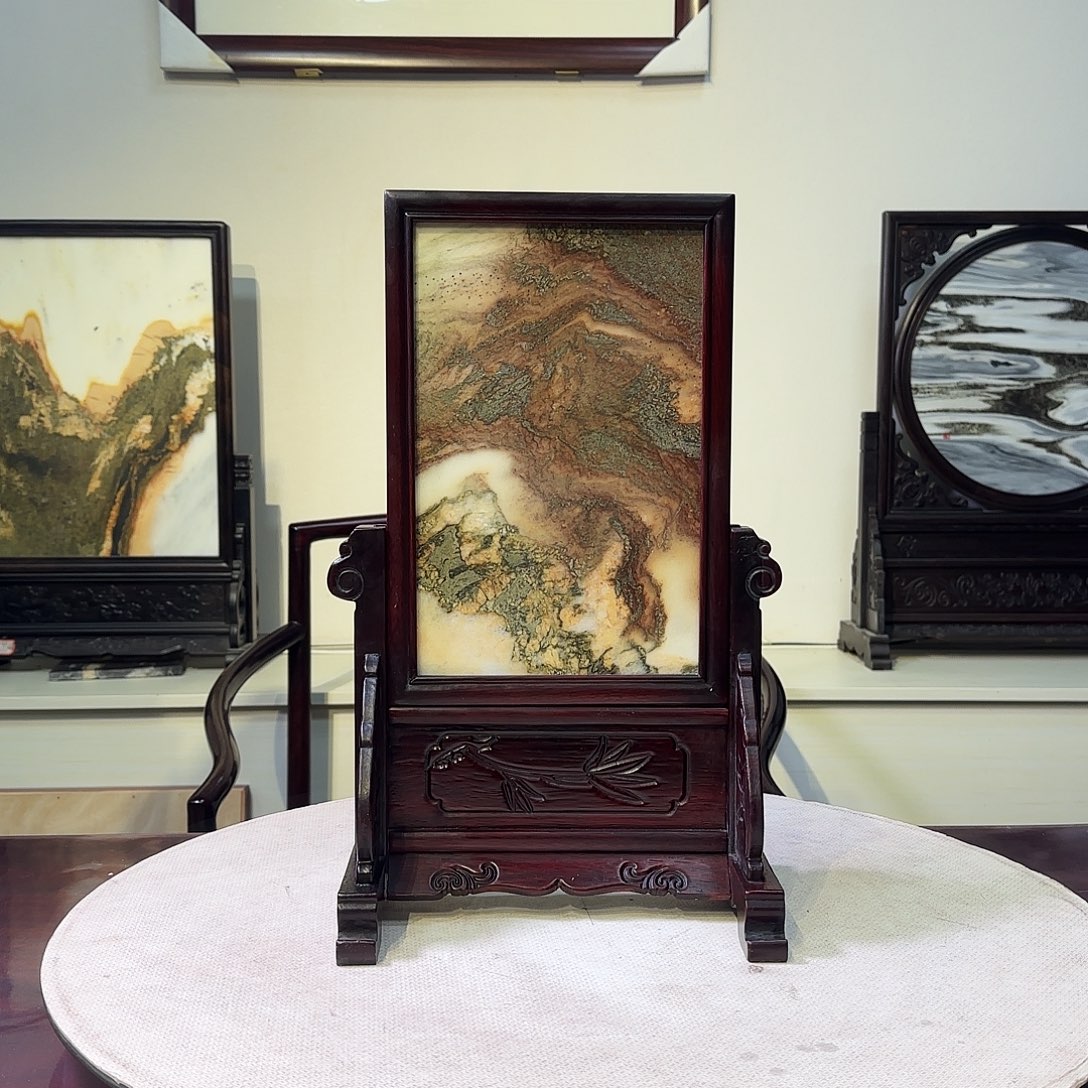 有机玻璃天然大理石画屏风摆件