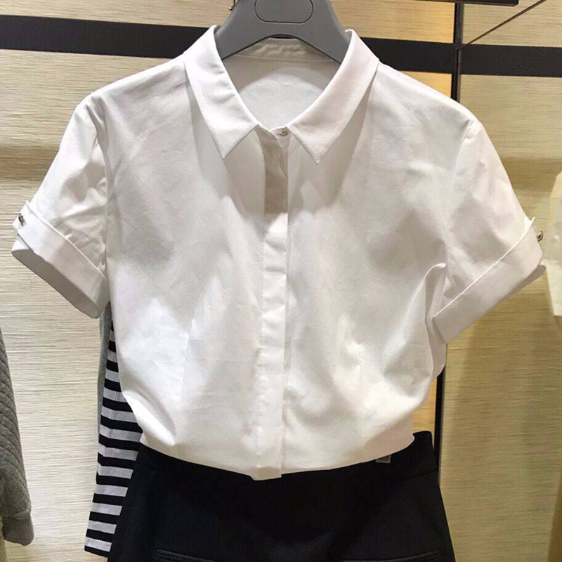 商场同款夏季时尚纯色通勤休闲女式短袖港风衬衫上衣女装5300148