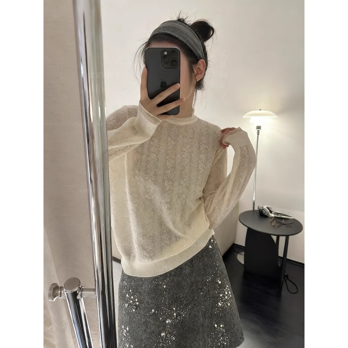 高端货~2026春秋冬甜美风圆领设计感百搭时尚内搭蕾丝打底衫上衣