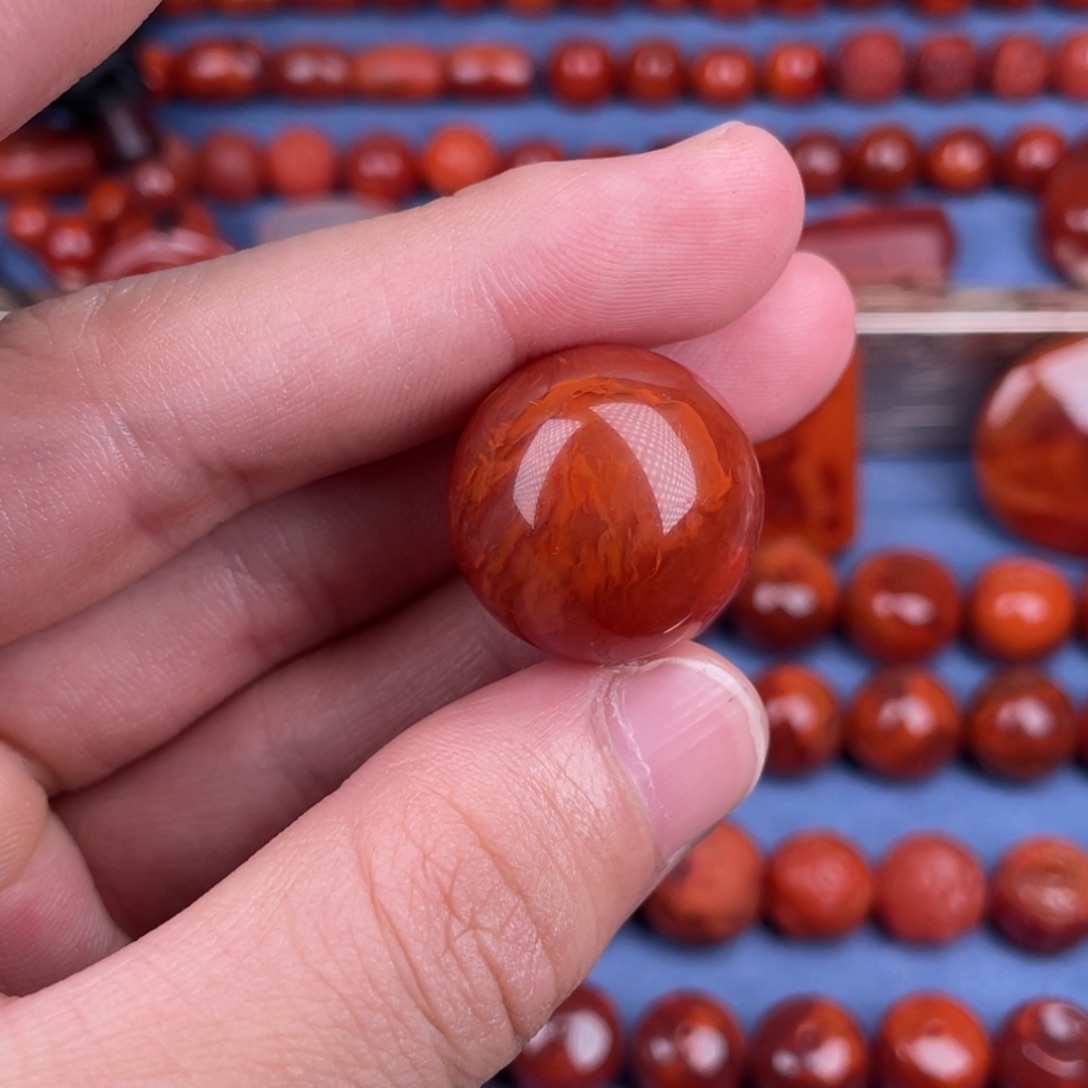 南红玛瑙未镶嵌其他21mm瓦西玫红火焰纹单珠