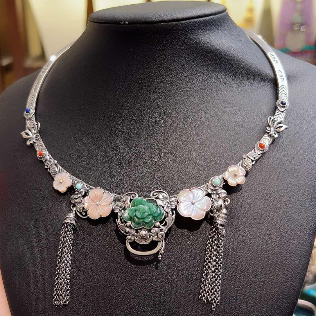 翡翠项圈银S925镶嵌项圈