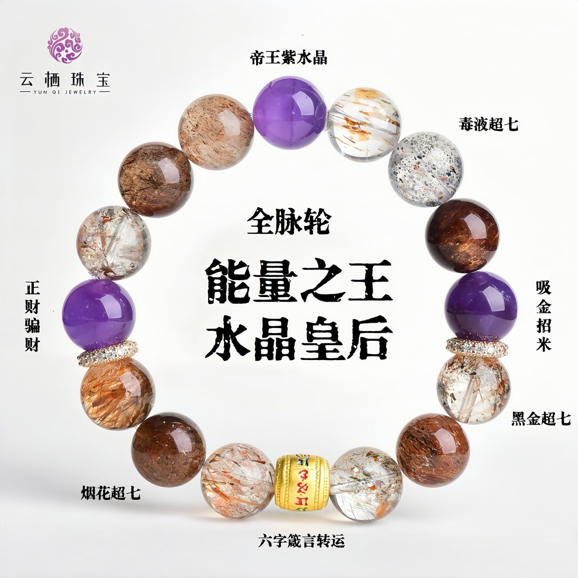 【能量之王】天然水晶  毒液 烟花黑金超七 满发透体  多样性发其一