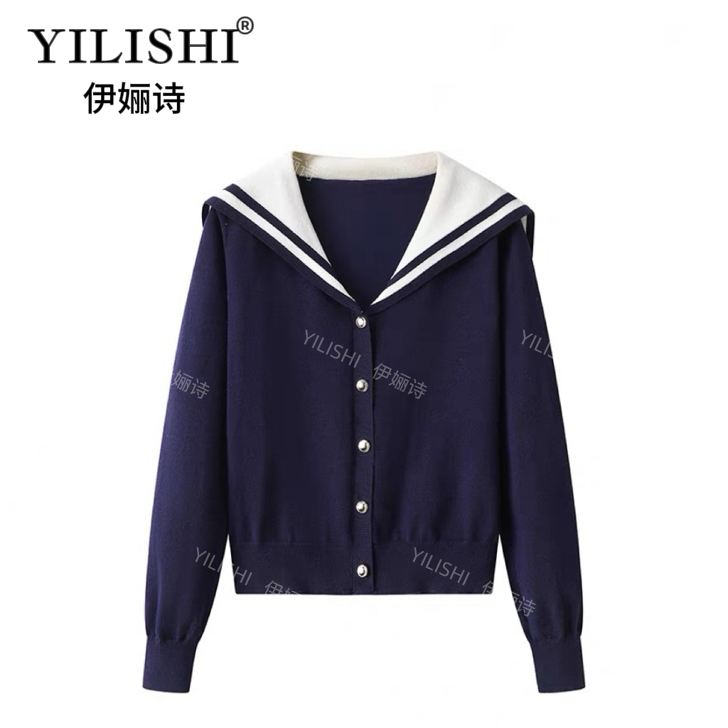 2025年新款显瘦大码海军领高级感学院风穿搭针织上衣A22