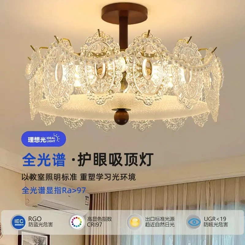 法式中古风卧室灯玻璃珍珠复古美式轻奢水晶灯2025新款高级吸顶灯