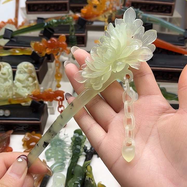 蛇纹石玉岫玉发簪未镶嵌大****娘