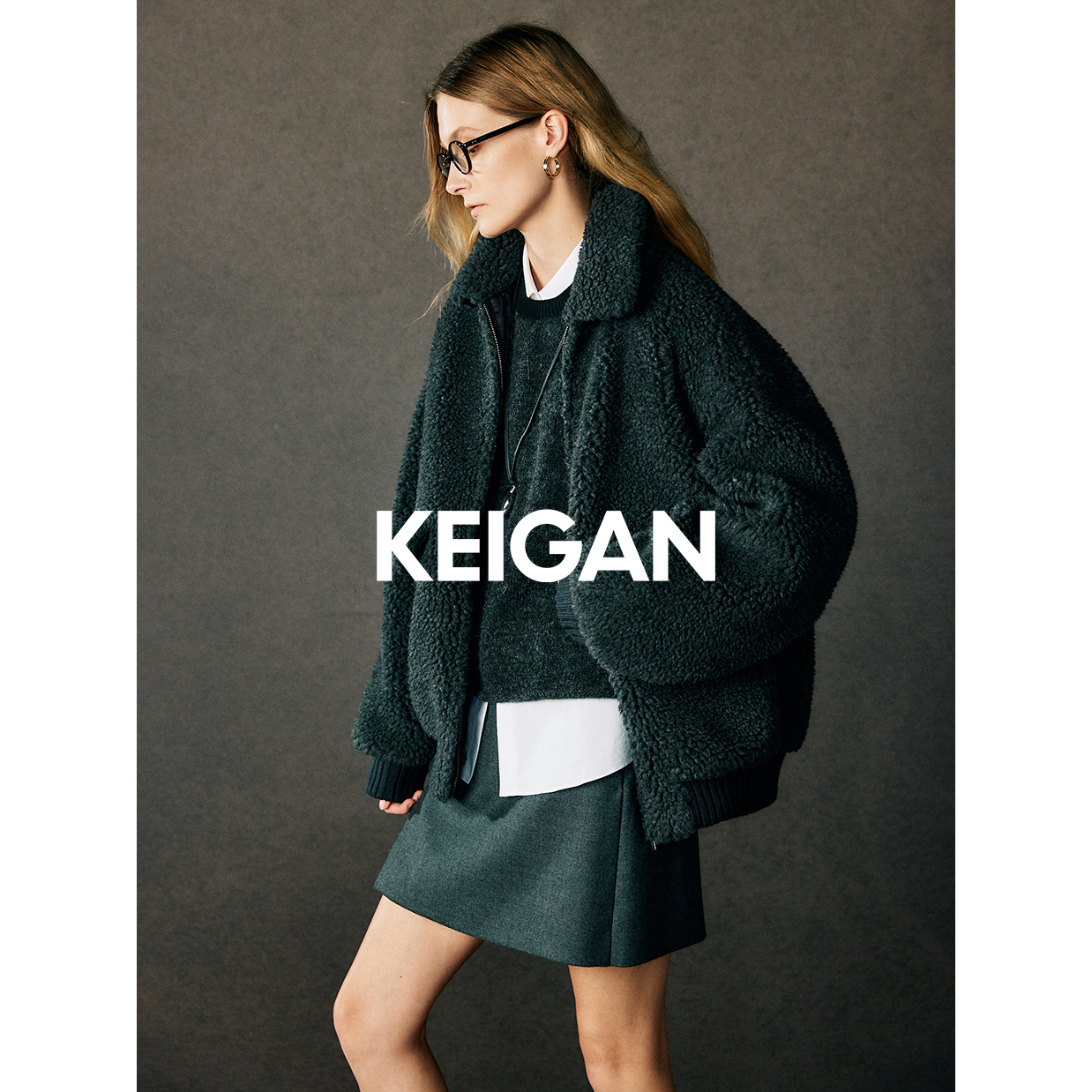 KEIGAN/开间黑标/Max原厂意大利MENCHI驼绒轻盈泰迪宽松短外套