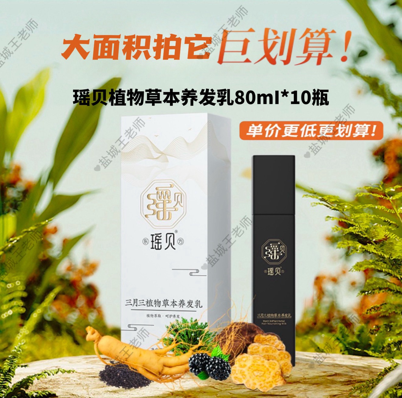 大面积白拍它套餐10盒王老师东瑶贝方三月三植物草本养发乳护理
