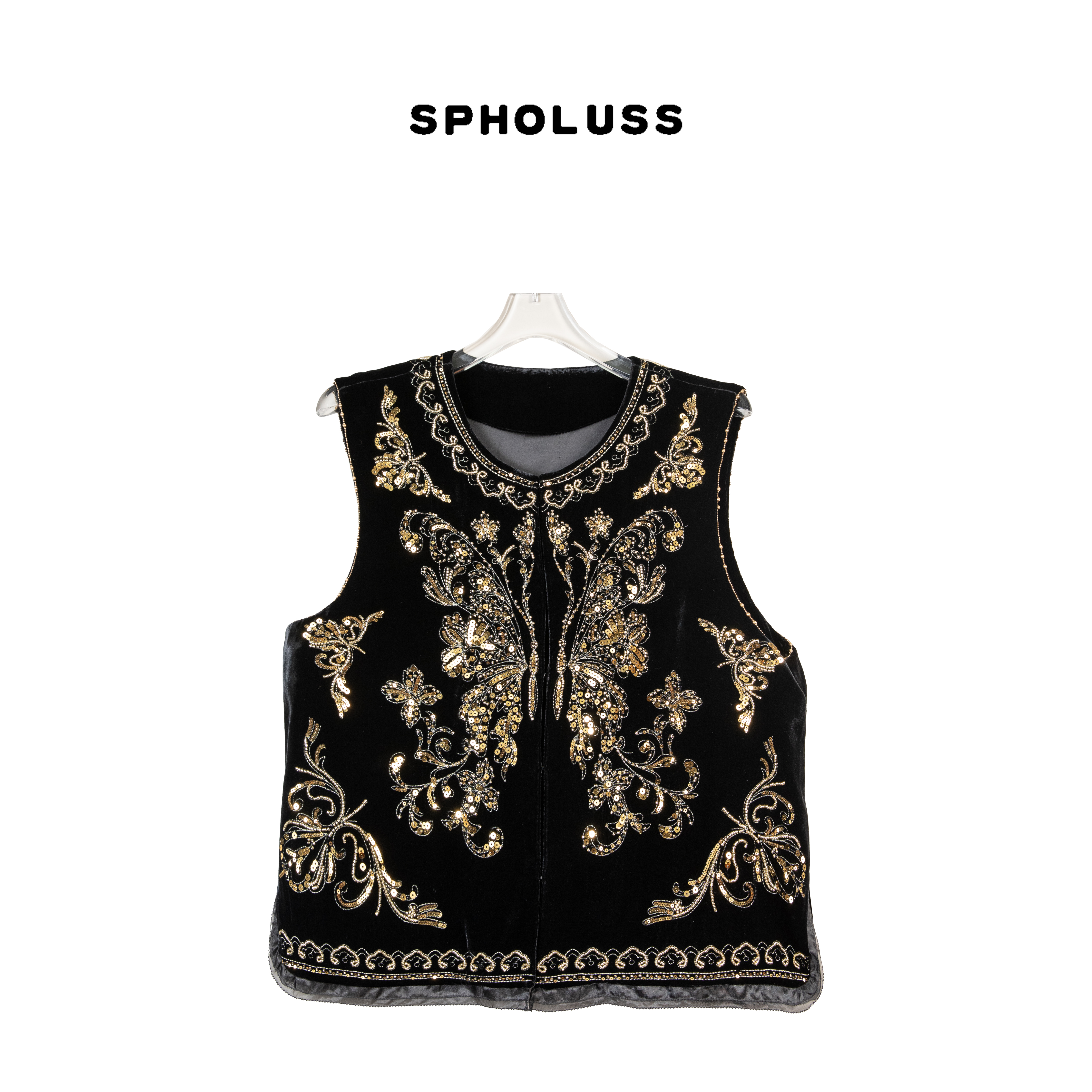 【丝芙玉禄】【K517】重磅100%真丝丝绒重工蝴蝶亮片真丝丝绒上衣马甲