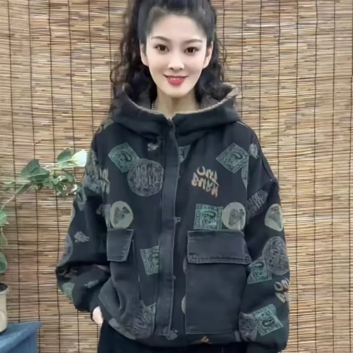 2025新款冬季休闲百搭双面穿加厚棉衣连帽时尚宽松保暖防风棉服