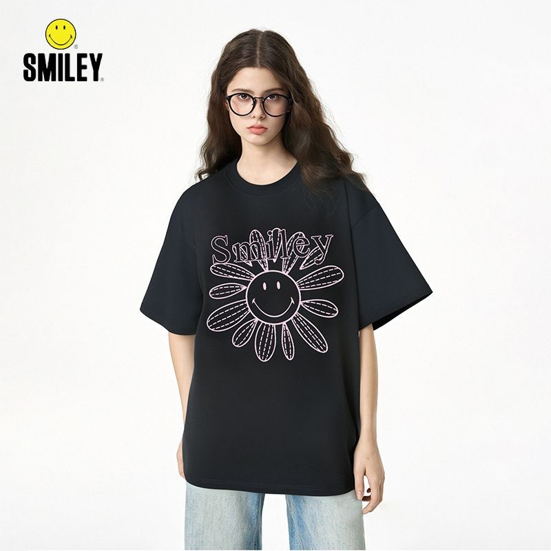 【皓然专属】SMILEY夏季T恤短袖男女情侣笑脸太阳花雏菊印花宽松潮