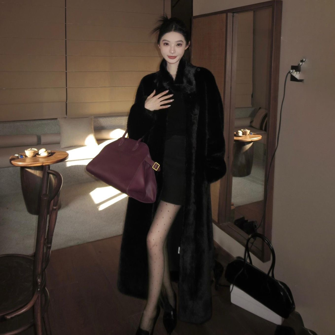 人造皮草 2025冬季立翻领长款大衣外套女神炸街款毛毛外套