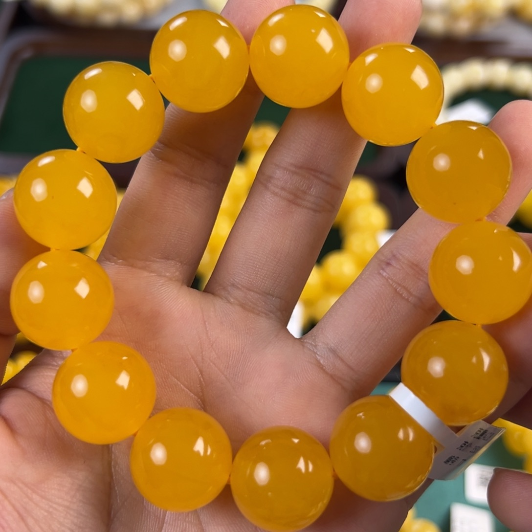 琥珀未镶嵌手链42.8g焦皮同料圆珠18mm tt