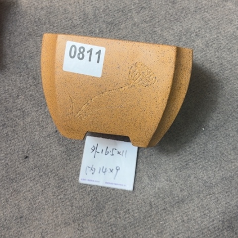 紫砂花盆柴烧刻绘款切角四方0811