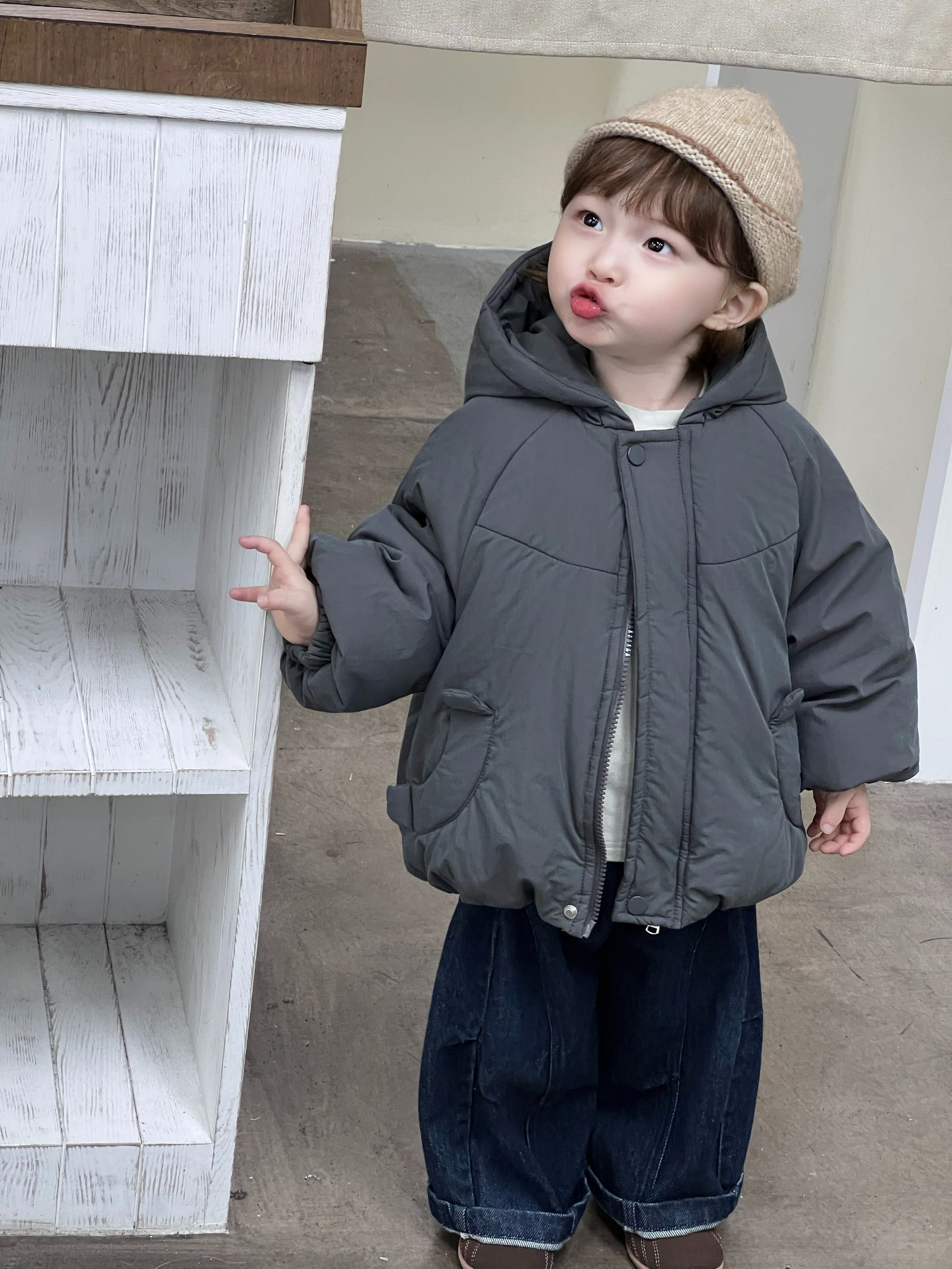 加绒儿童韩版冬装高领连帽棉服棉袄宝宝