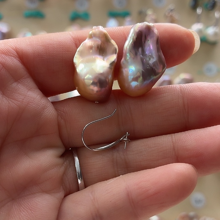 圆***圆耳饰银S925镶嵌淡水珍珠