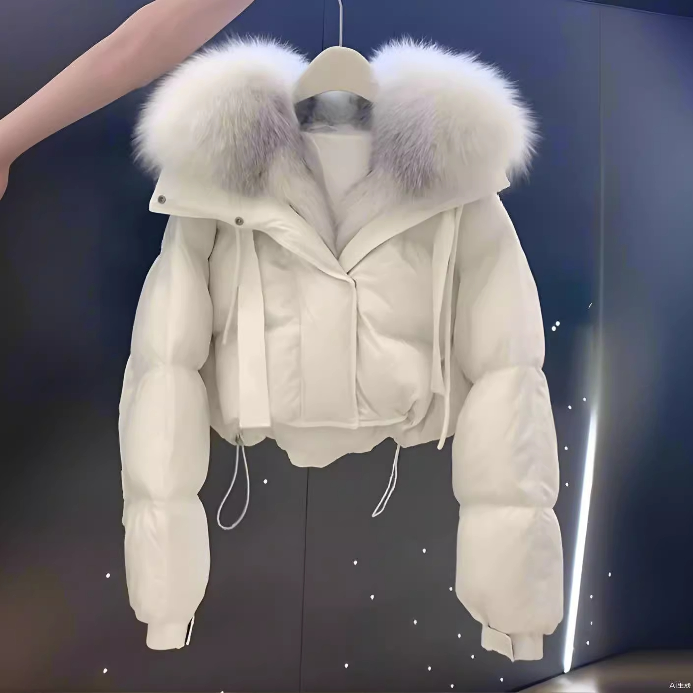 高级感白色大毛领工装派克棉衣棉服冬季连帽修身显瘦短款保暖外套