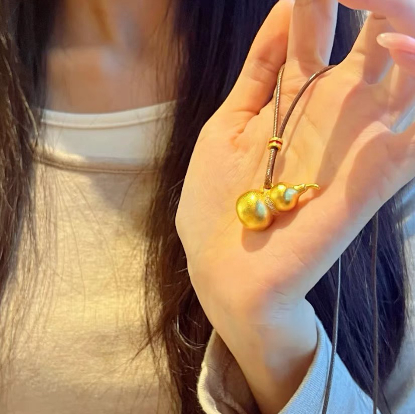 钛钢皮质项链 不掉色新款招财葫芦吊坠金色转运福禄葫芦项链百搭
