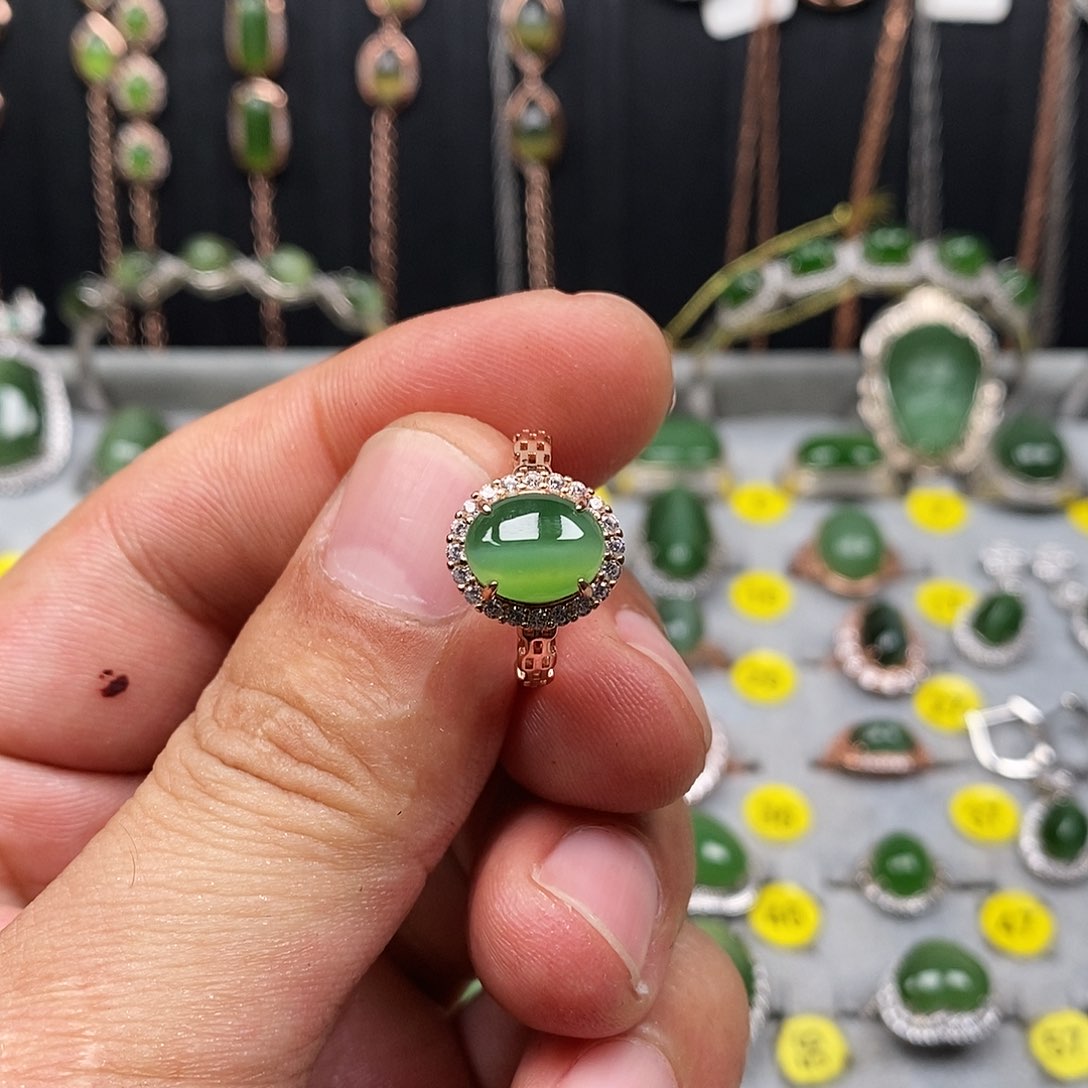 和田玉（碧玉）戒指银S925镶嵌