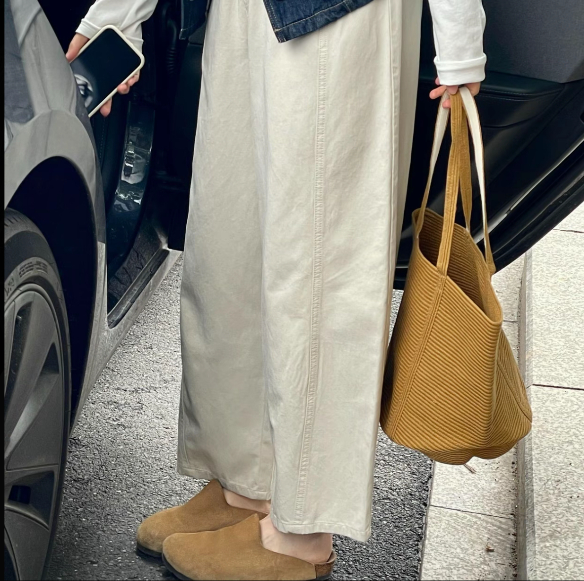 纯棉气球裤~孕妇2025年秋冬新款洗水牛仔纯棉布加绒阔腿奶奶裤子