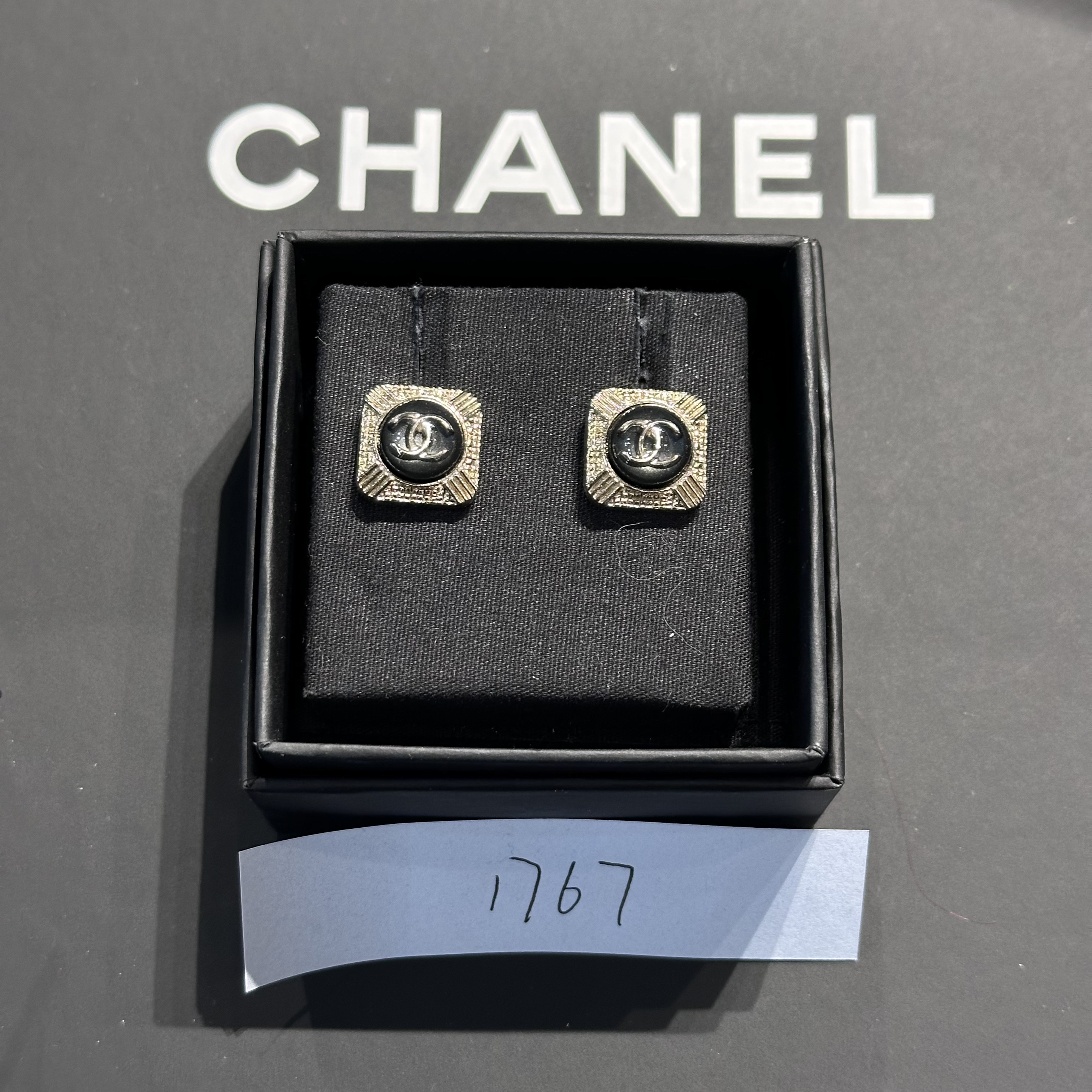 95新 Chanel/香奈儿 夏七中古/合金复古方形双c耳钉/1767