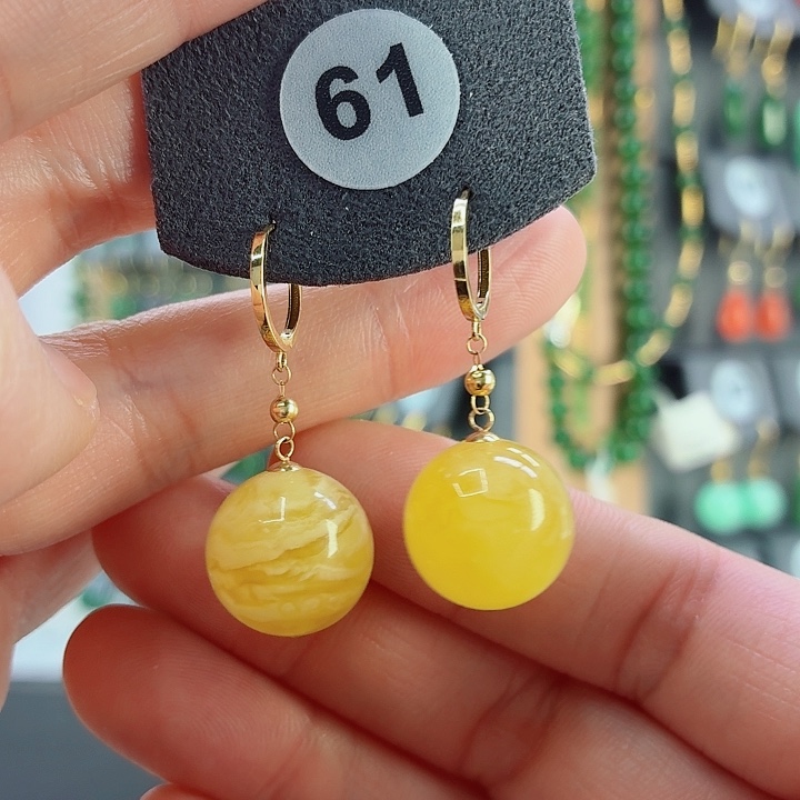 琥珀18K金镶嵌耳饰