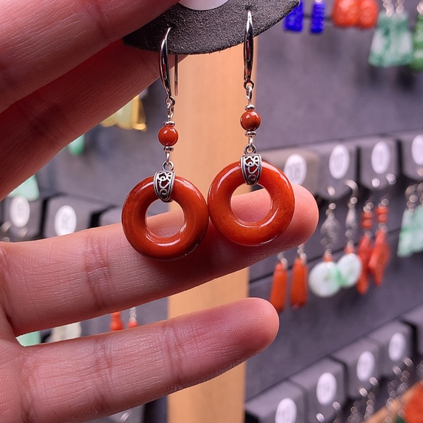 【闪购商品】翡翠耳饰银S925镶嵌满意