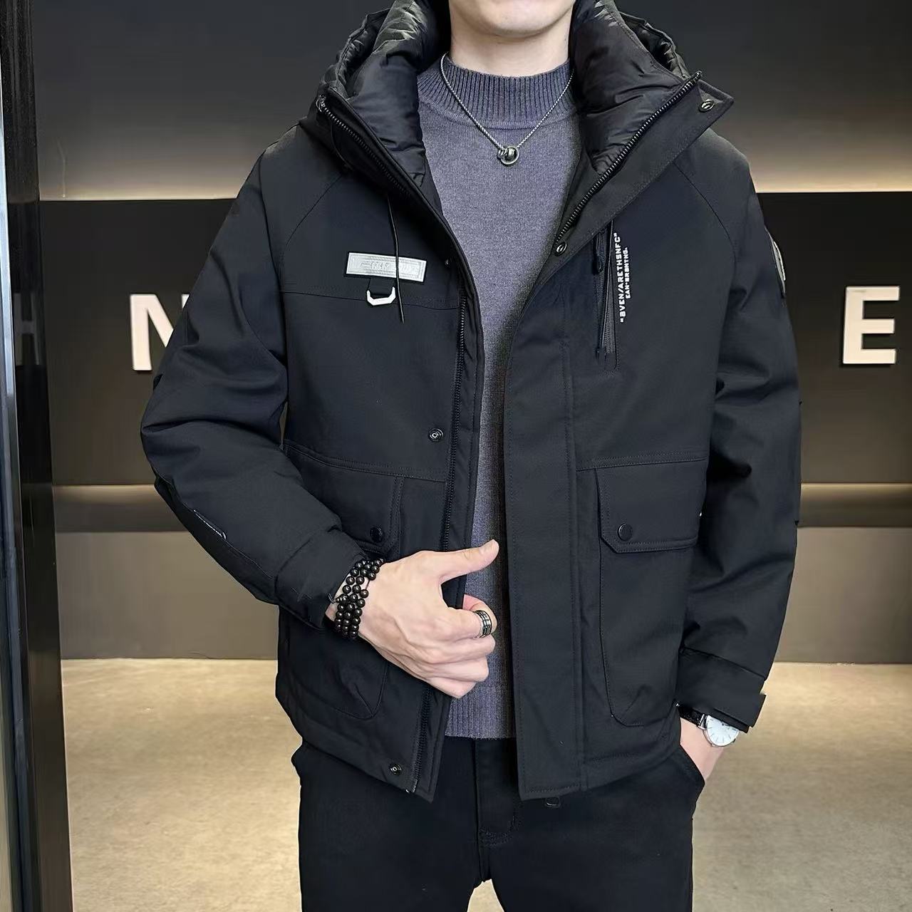 连帽工装派克服夹棉加绒内胆加毛防寒保暖冲锋衣外套冬季新款