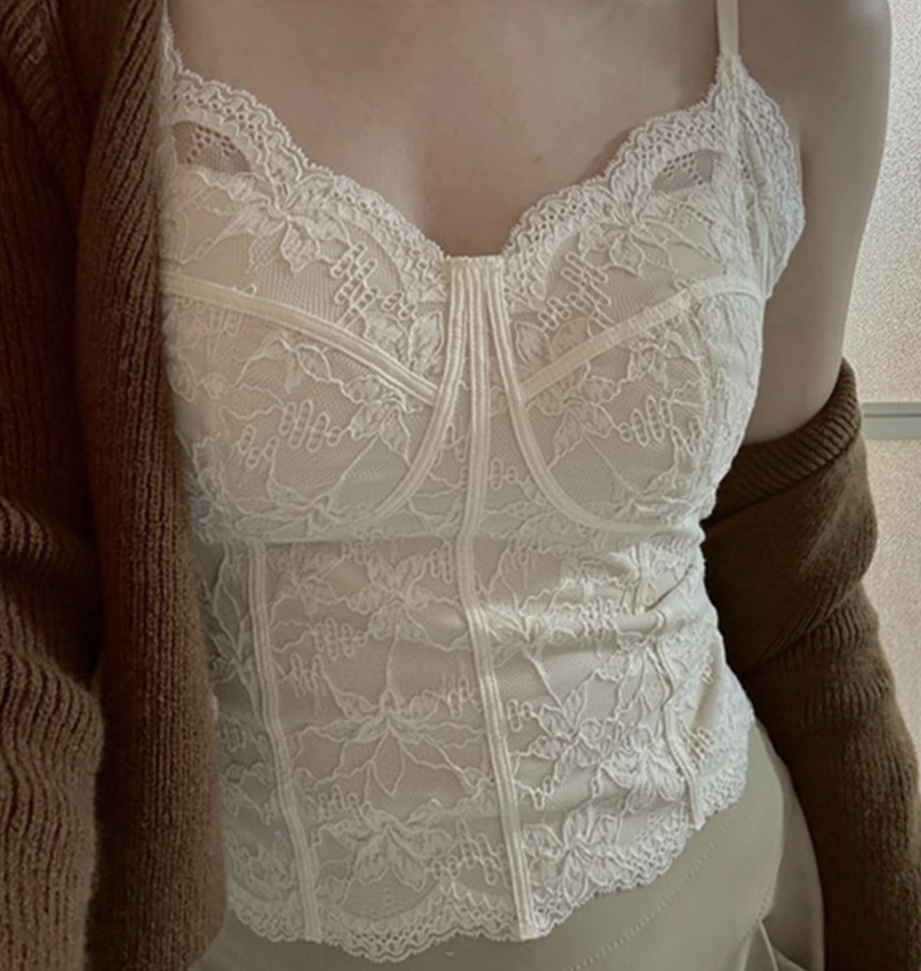 秋冬氛围感百搭蕾丝美背气质法式围巾性感内搭保暖手套