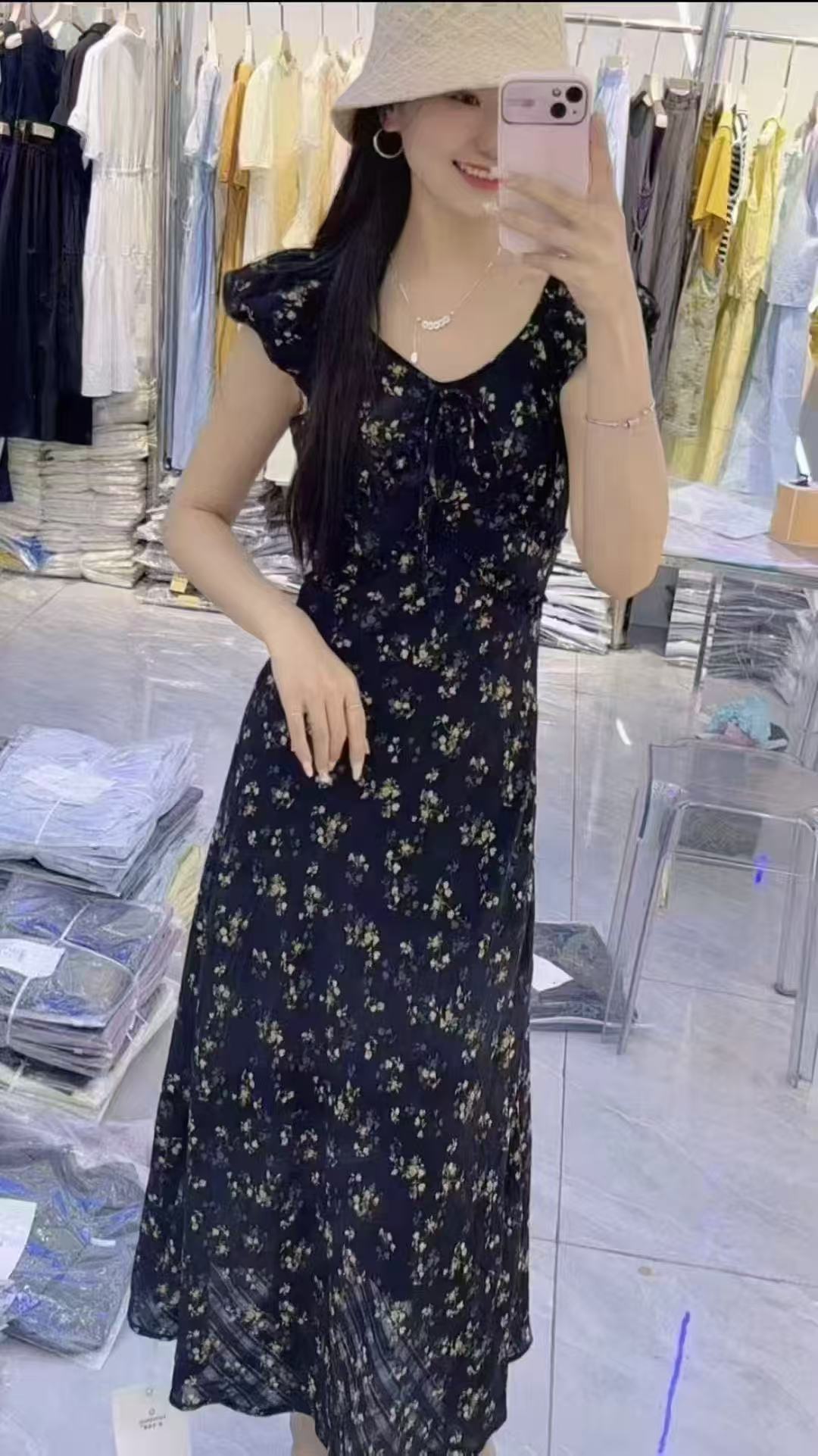 高级感法式茶歇碎花连衣裙子女夏季2025新款漂亮掐腰绝美长裙显瘦