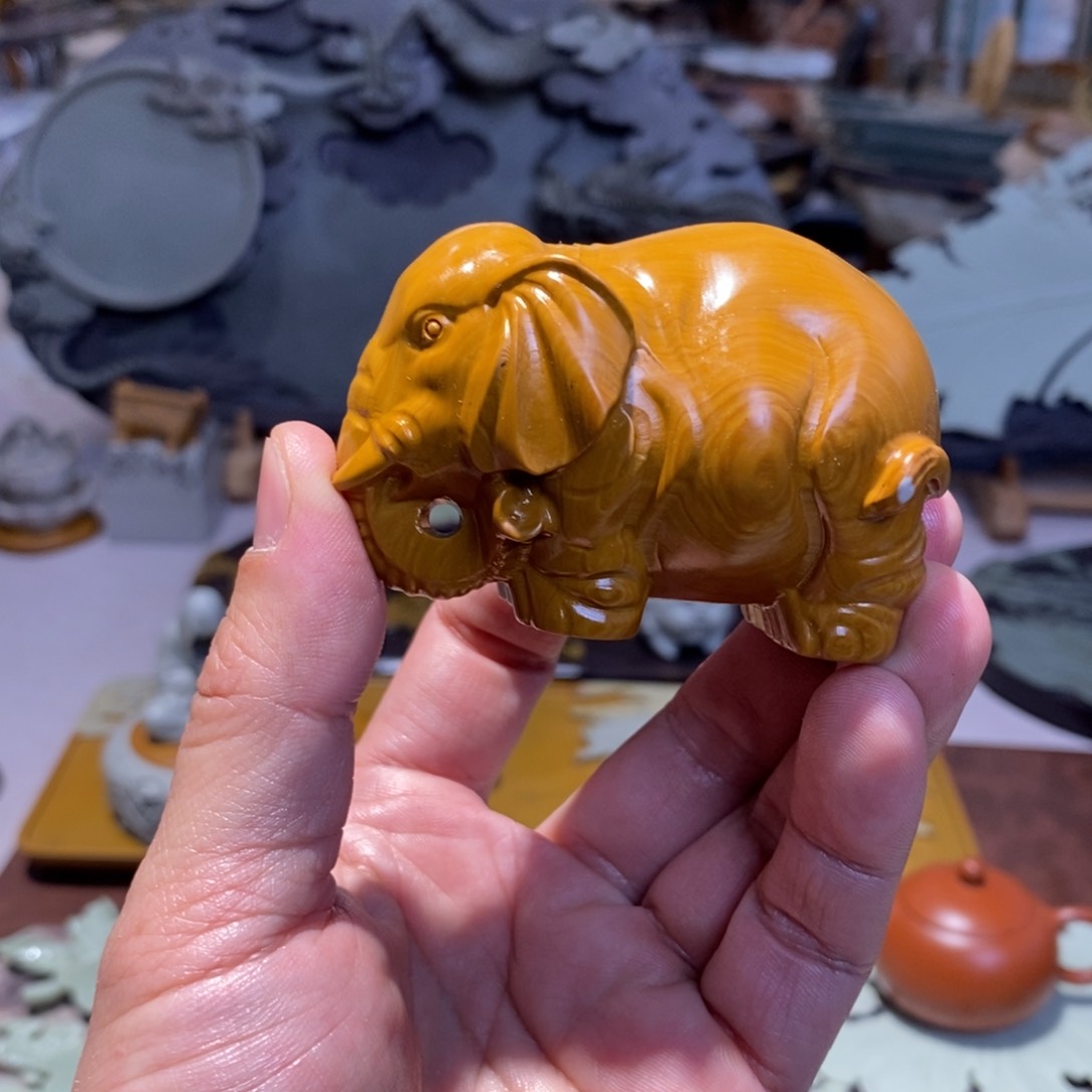 松花砚金包玉小象摆件作品