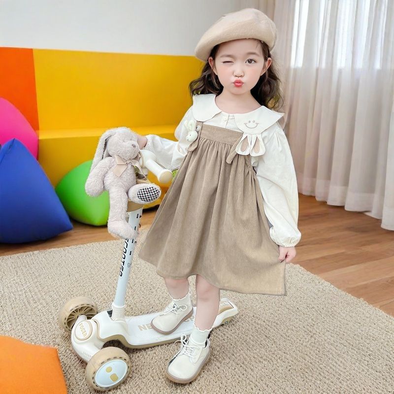 女童套装背带裙春秋2025新款儿童公主裙春款女宝宝纯棉衬衫两件套