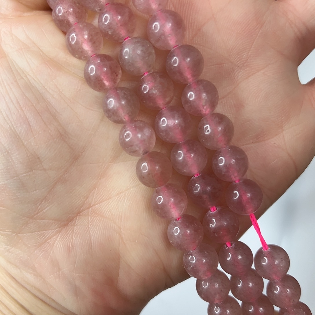 玛瑙/玉髓未镶嵌珠宝半成品，卡8草莓晶一条