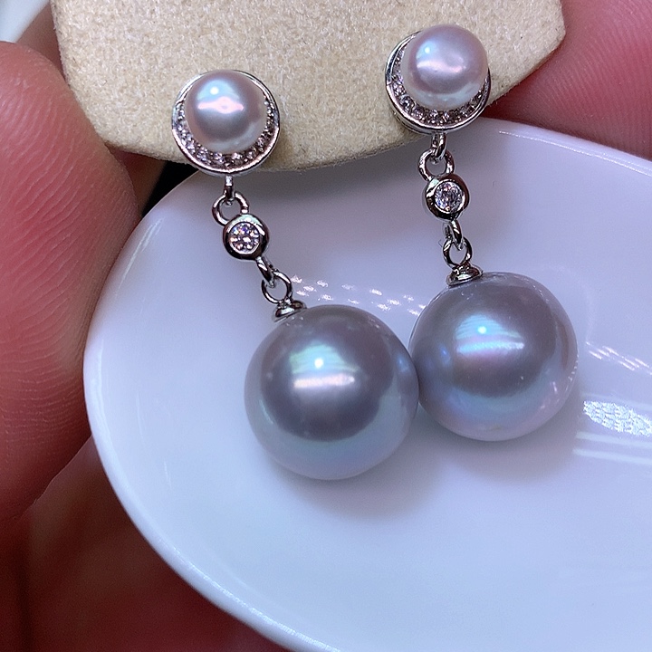 银S925镶嵌耳饰淡水珍珠