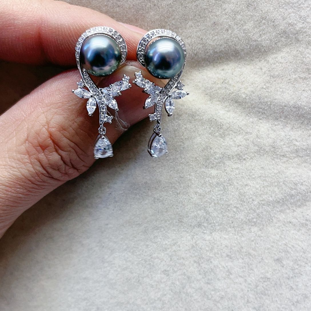 海水珍珠耳饰银S925镶嵌
