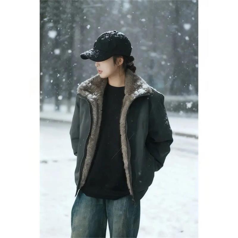 2256 两面穿座山雕重磅棉服男款加厚加绒夹克水洗牛津帆布外套