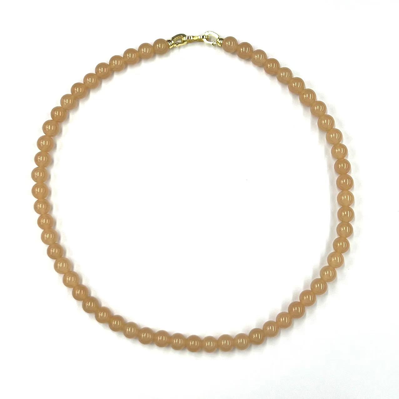 x594-国风设计款西柚粉石英质玉圆珠项链妈妈链-赠礼盒