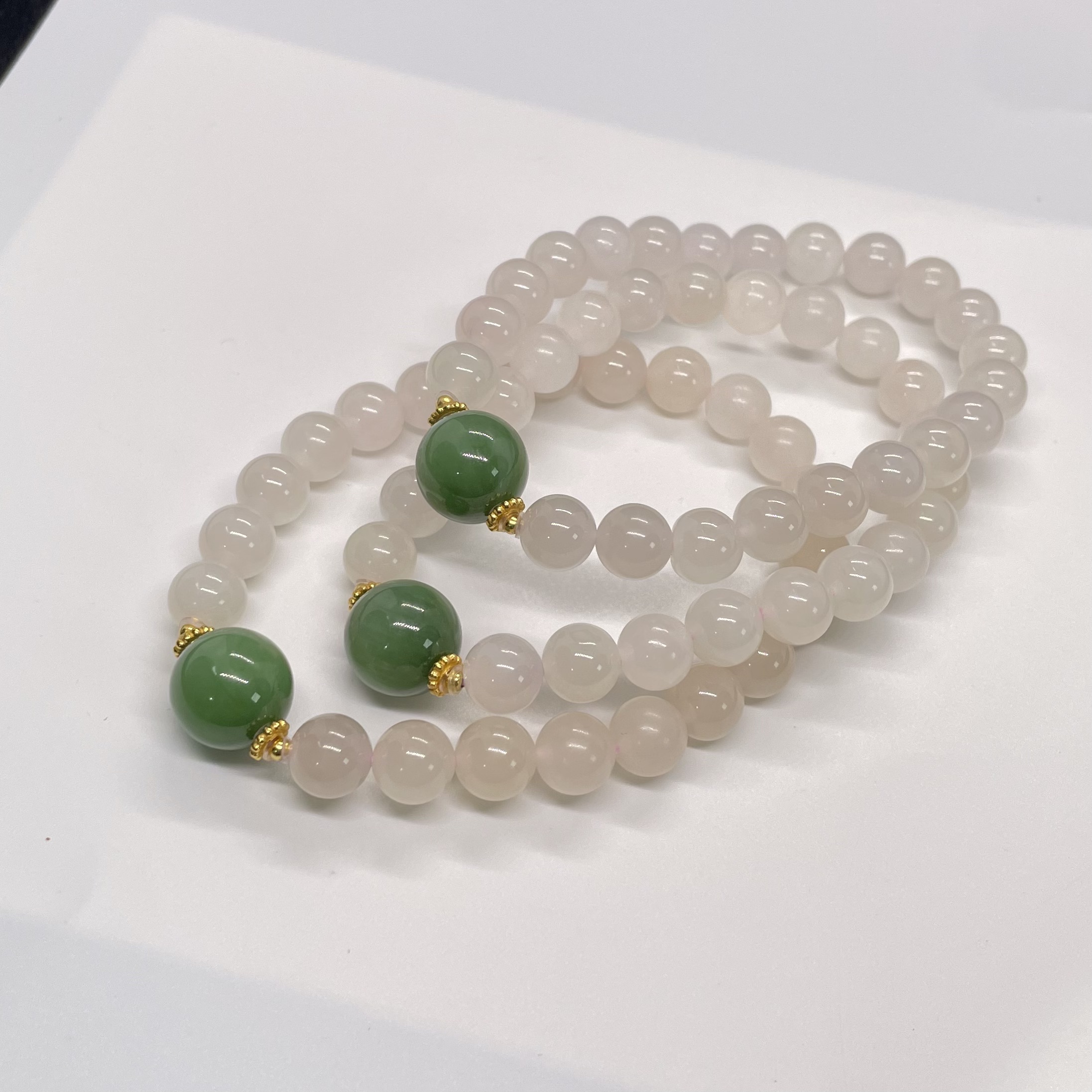 和田玉藕粉7-8mm配粉青手串多样性发其一 KT25072509