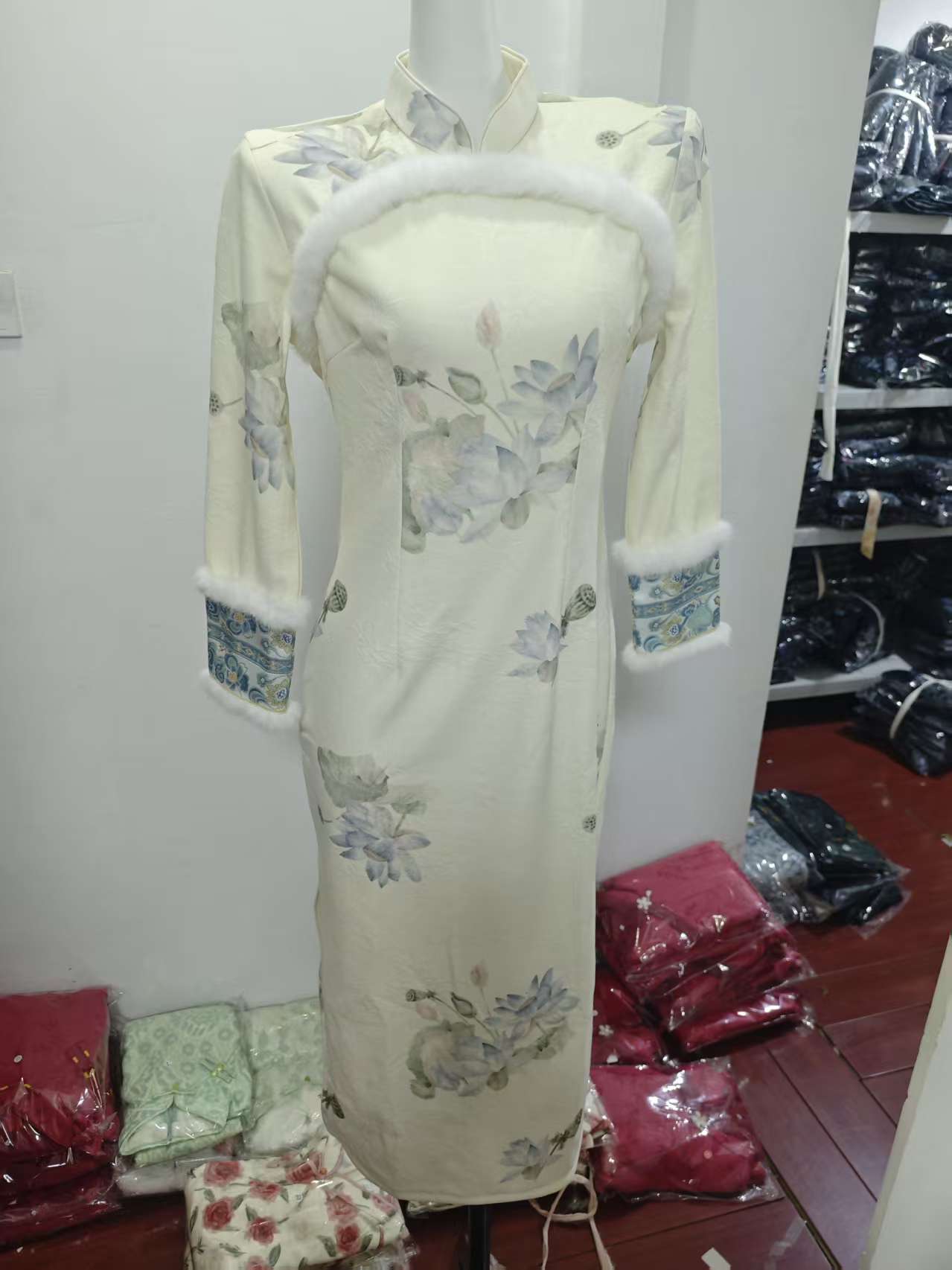 恬子梦 T943 冬季新款 荷慕雪 裙长120 加厚加厚文艺长袖旗袍中式